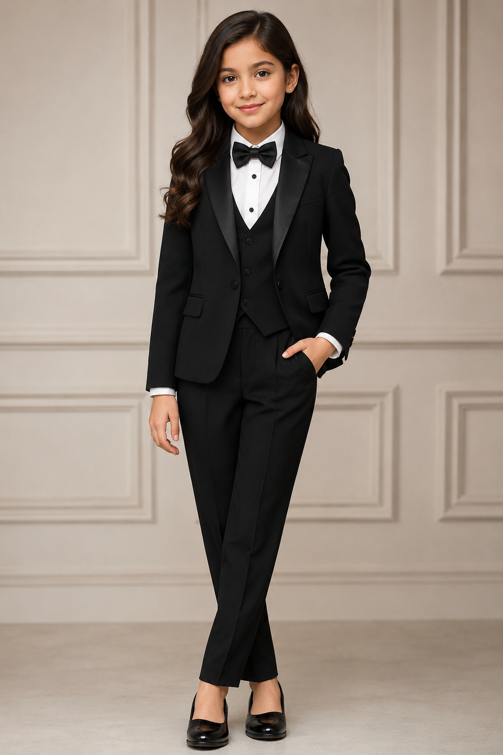Girls Black Tuxedo — Elegant Portrait