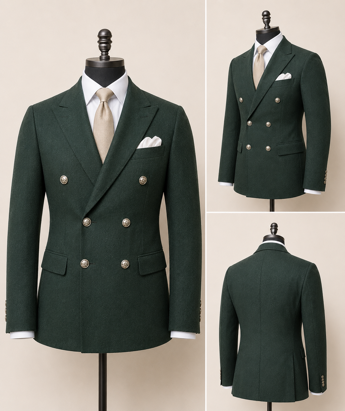 Men's Double Breasted Blazer — Dark Green
