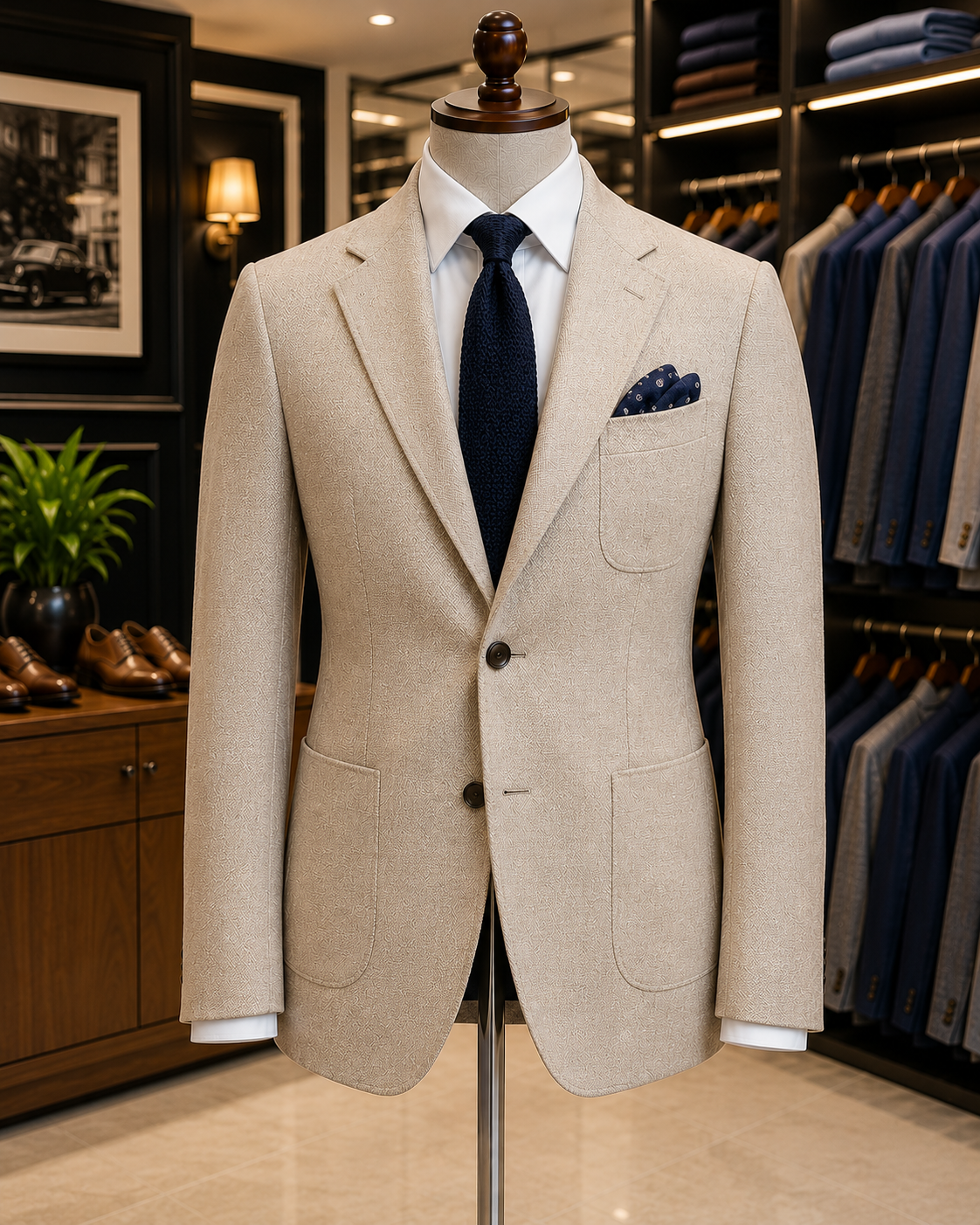 Men's Bespoke Navy Micro Weave Sport Jacket