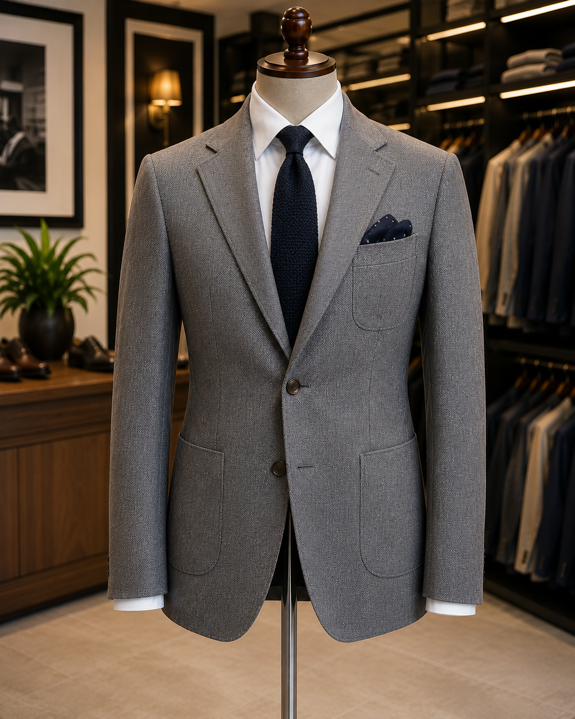 Men's Classic Light Grey Herringbone Sport Jacket