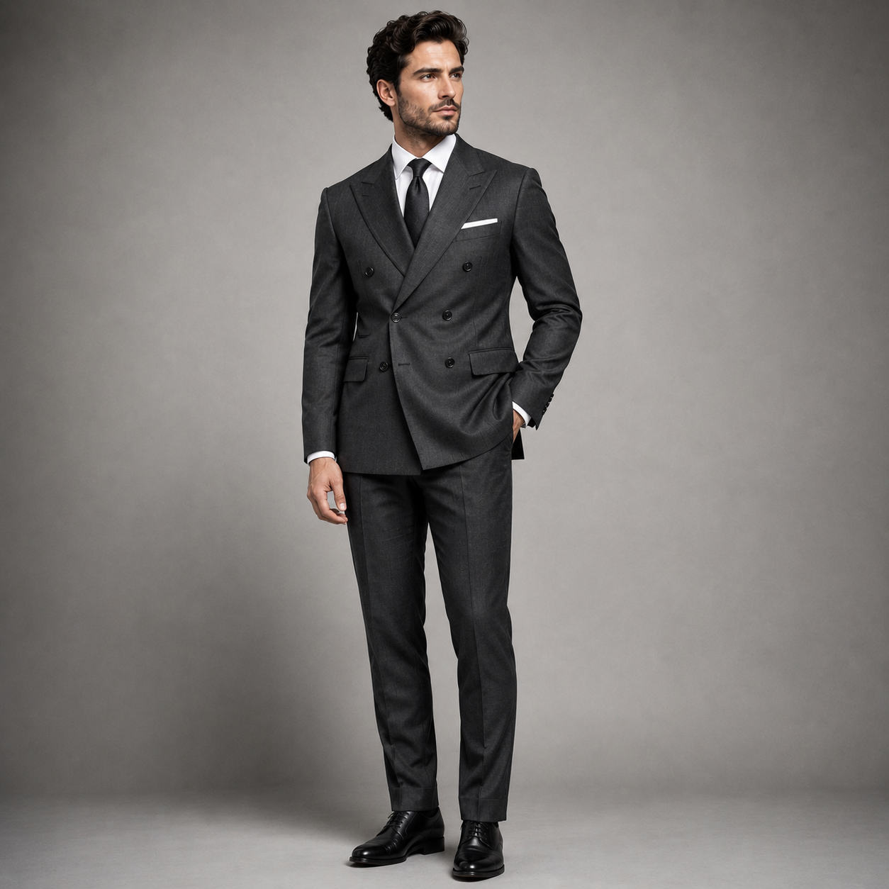 Men's Double-Breasted Suit — Gray — Shaniel Bespoke Tailor