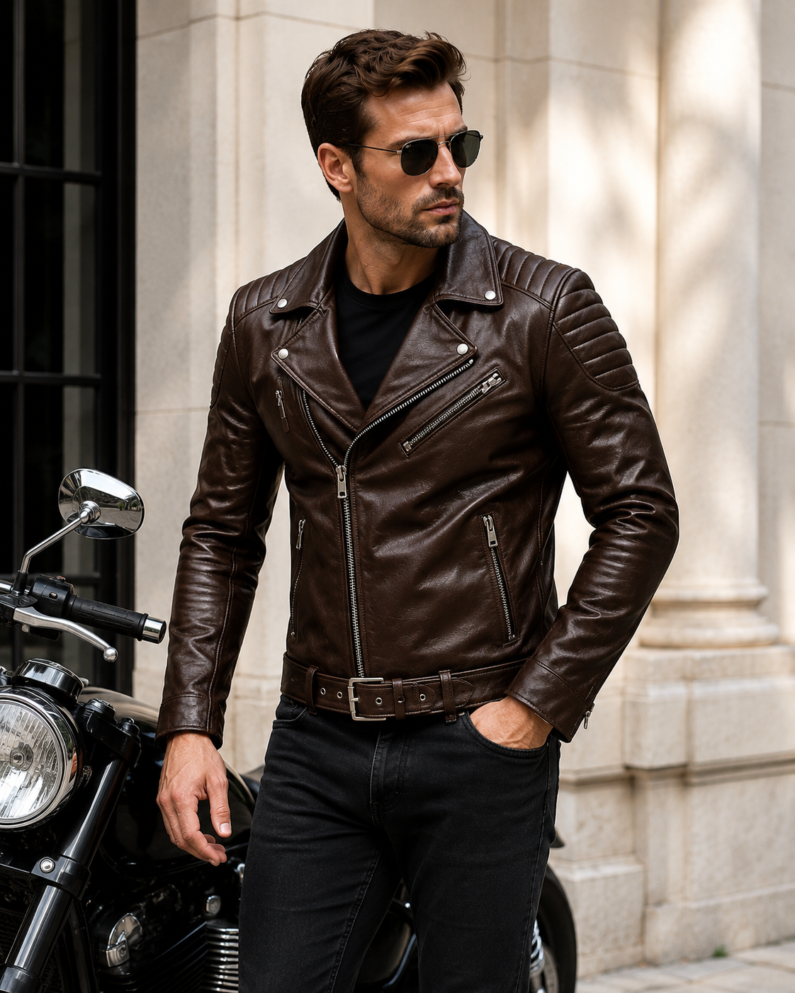 Men's Biker Jacket — Brown