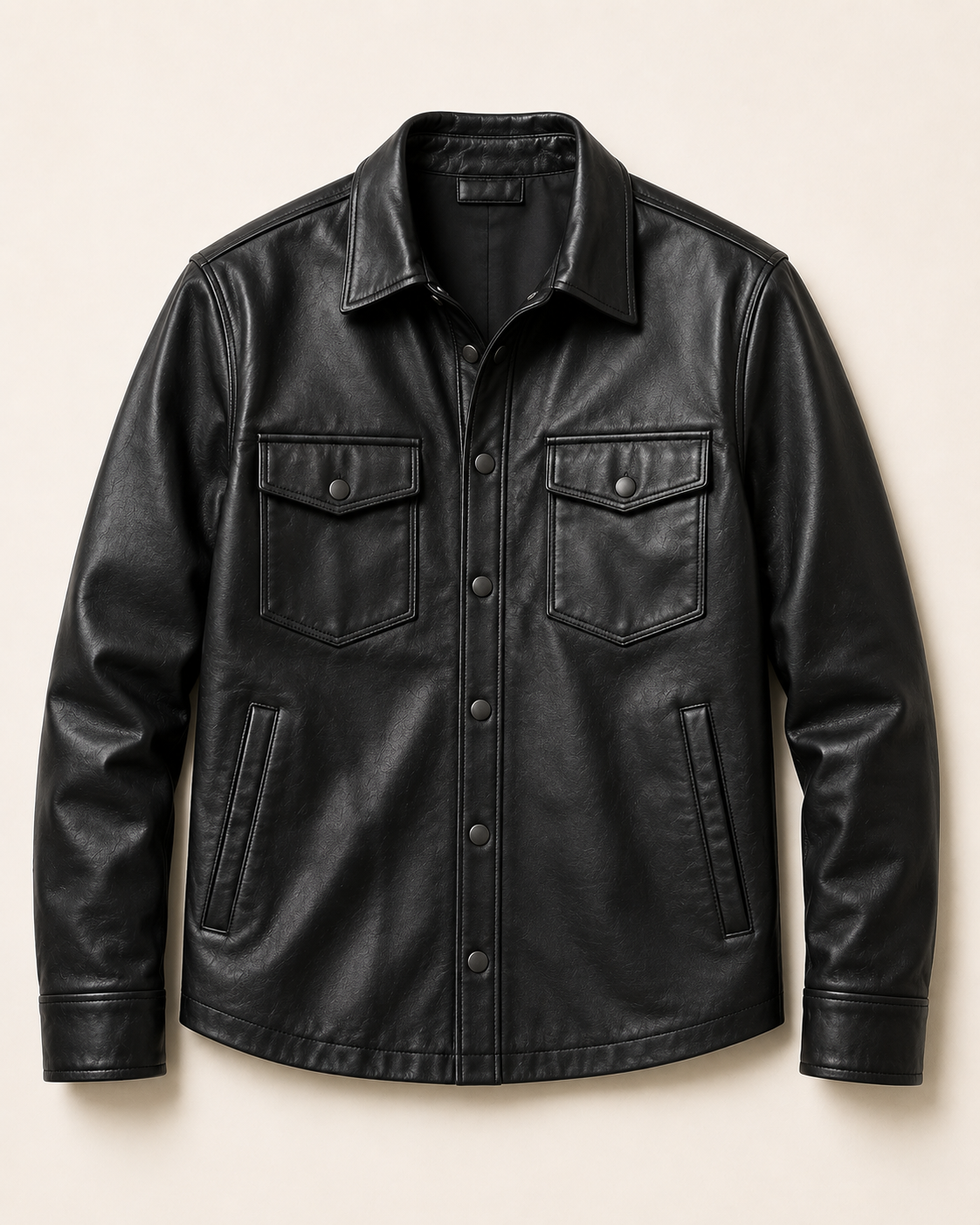 Men's Black Leather Shirt Jacket