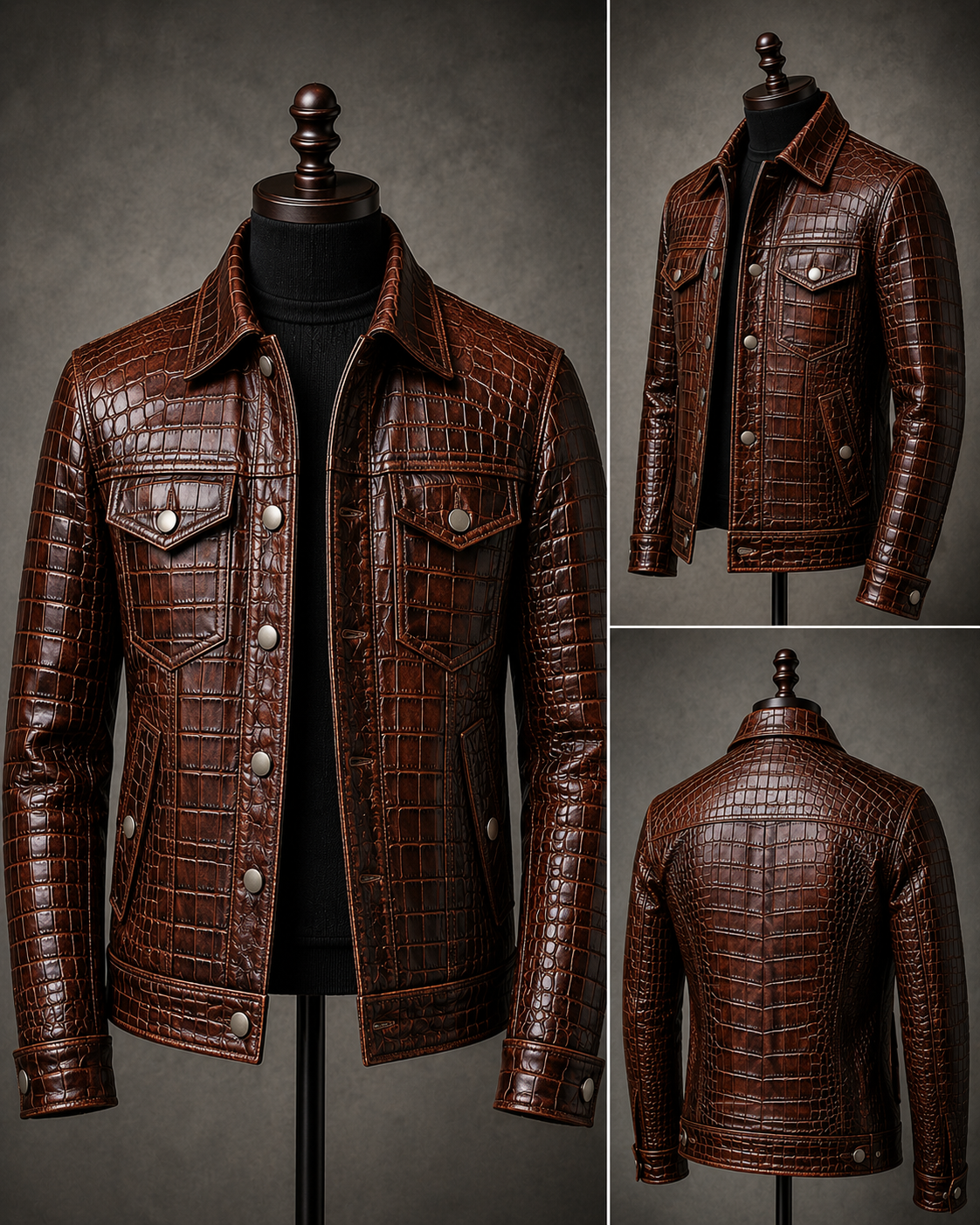 Men's Croco Leather Jacket — Brown