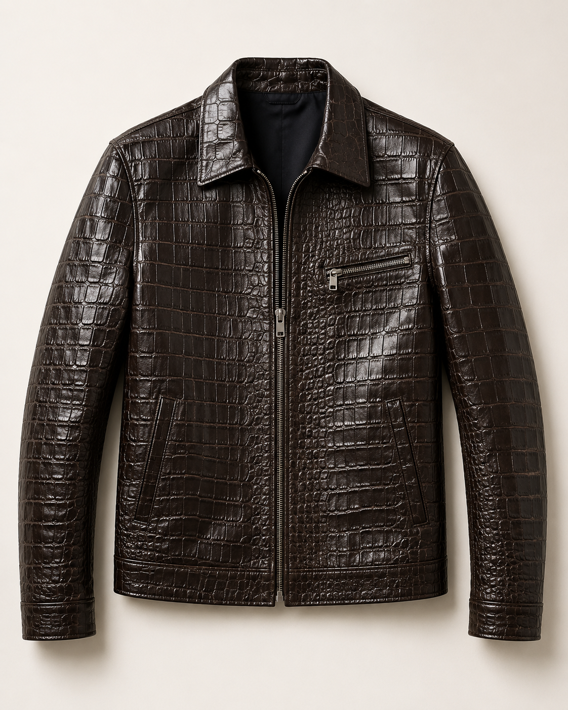 Men's Croco Zip Jacket — Dark Brown