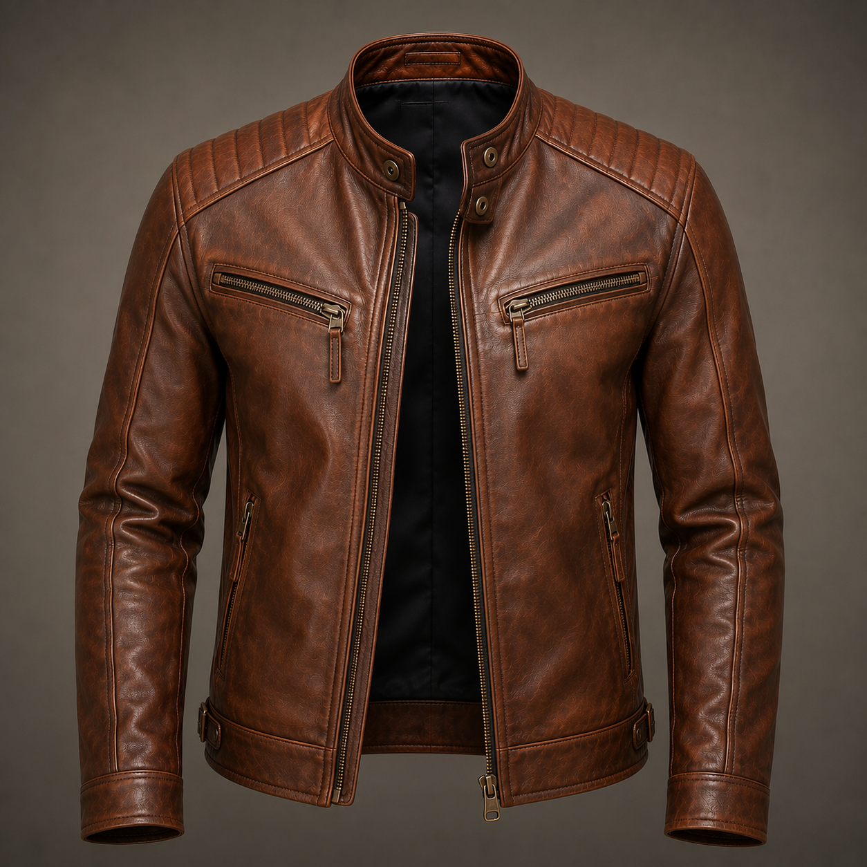Men's Brown Leather Biker Jacket