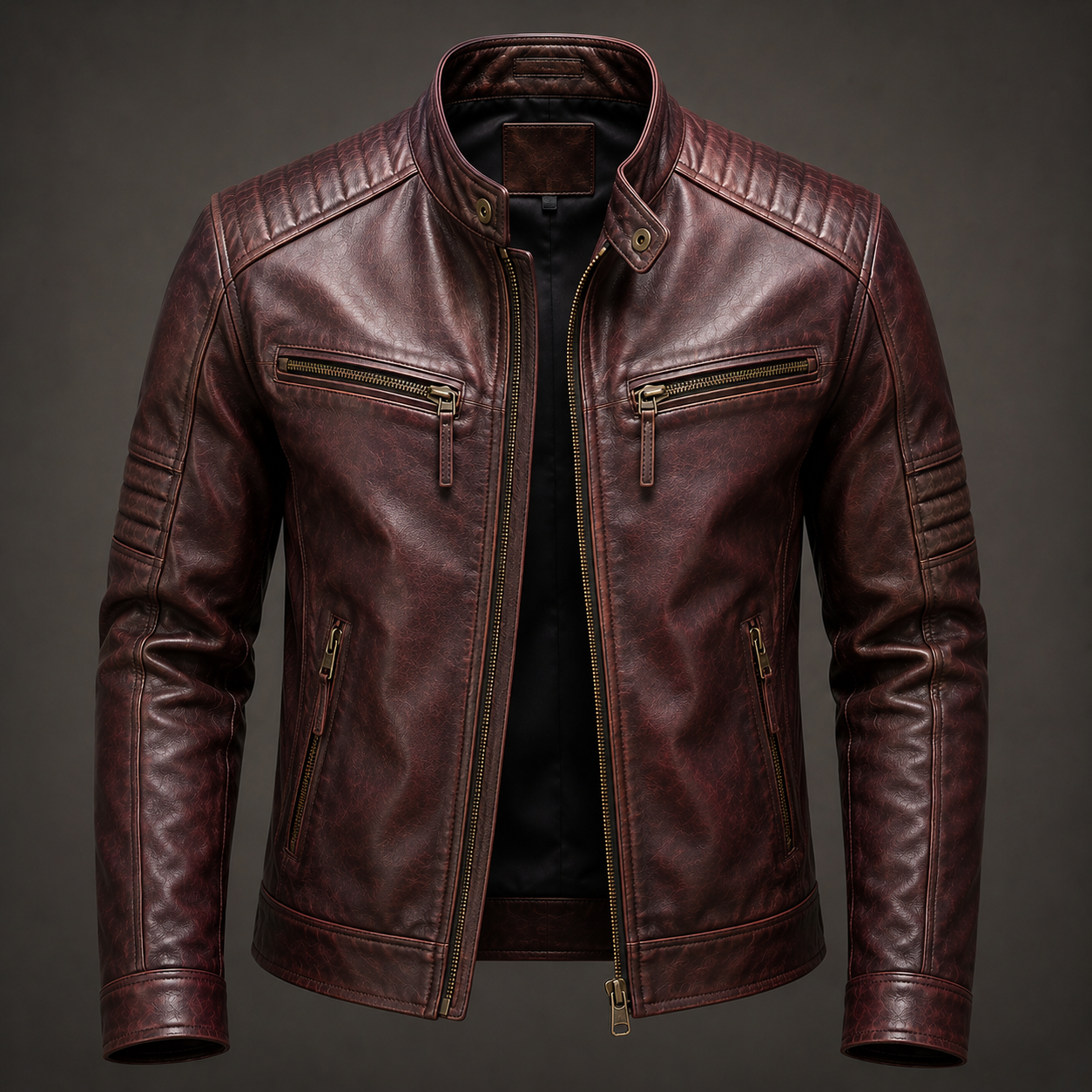 Men's Burgundy Leather Jacket