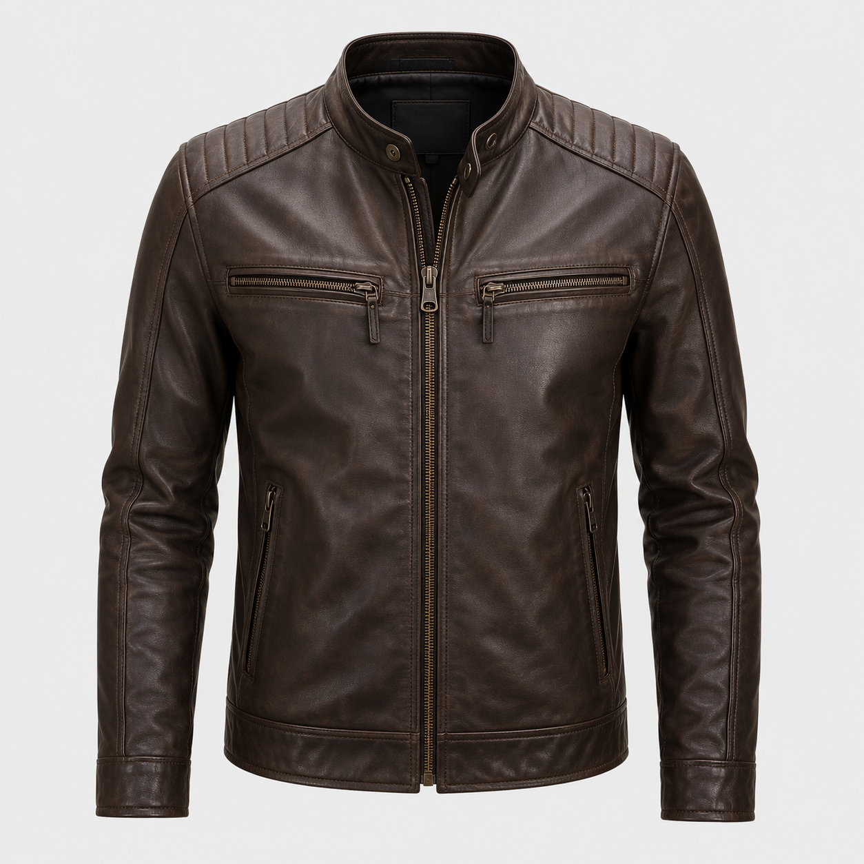 Men's Dark Brown Leather Moto Jacket