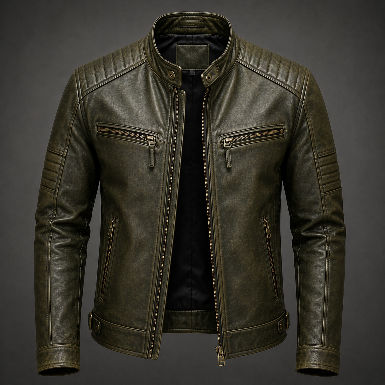 Men's Olive Green Leather Jacket