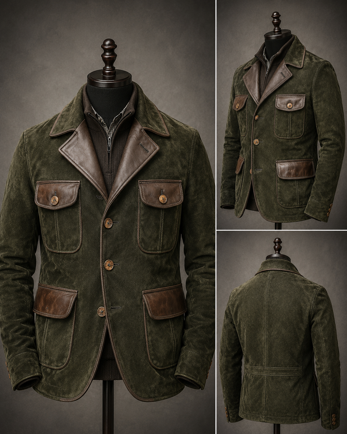 Men's Suede Hunt Jacket — Olive Green