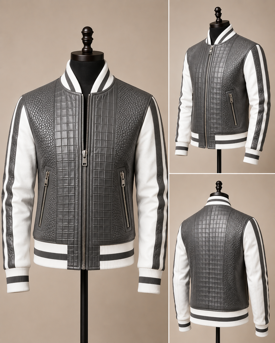 Men's Varsity Bomber — Grey & White