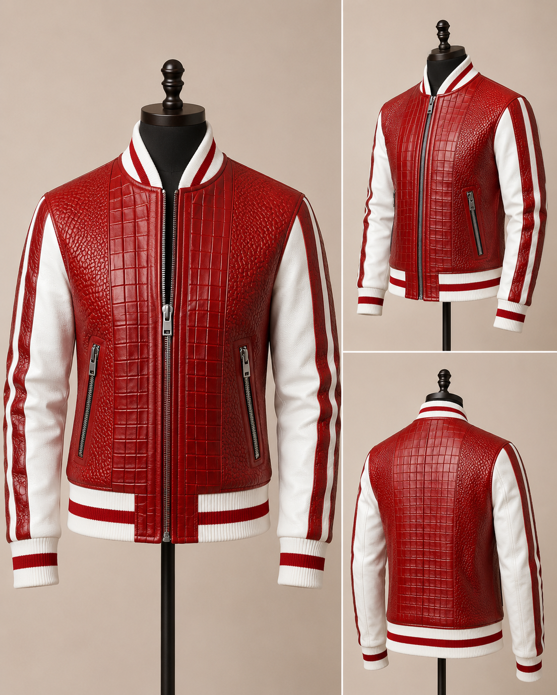 Men's Varsity Bomber — Red & White
