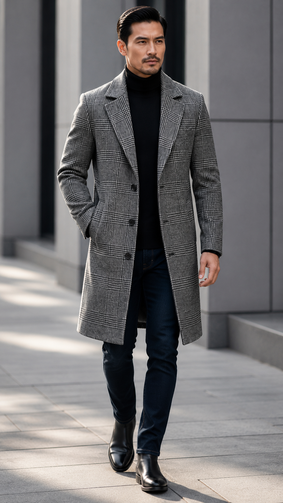 Men's Plaid Wool Overcoat